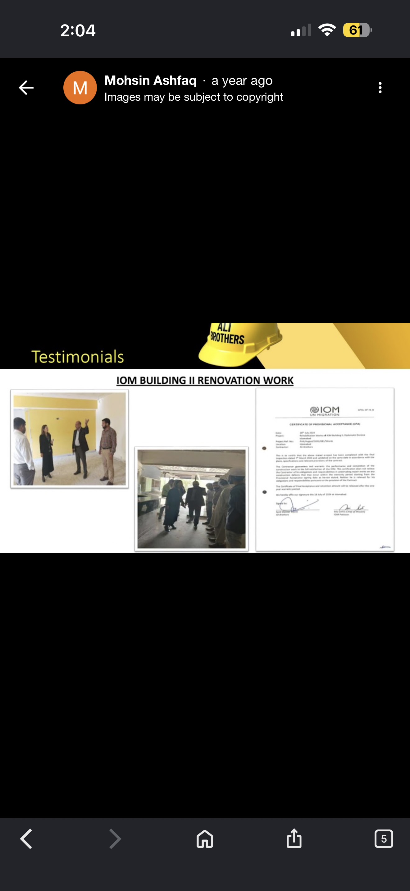 IOM Building II — renovation and acceptance record